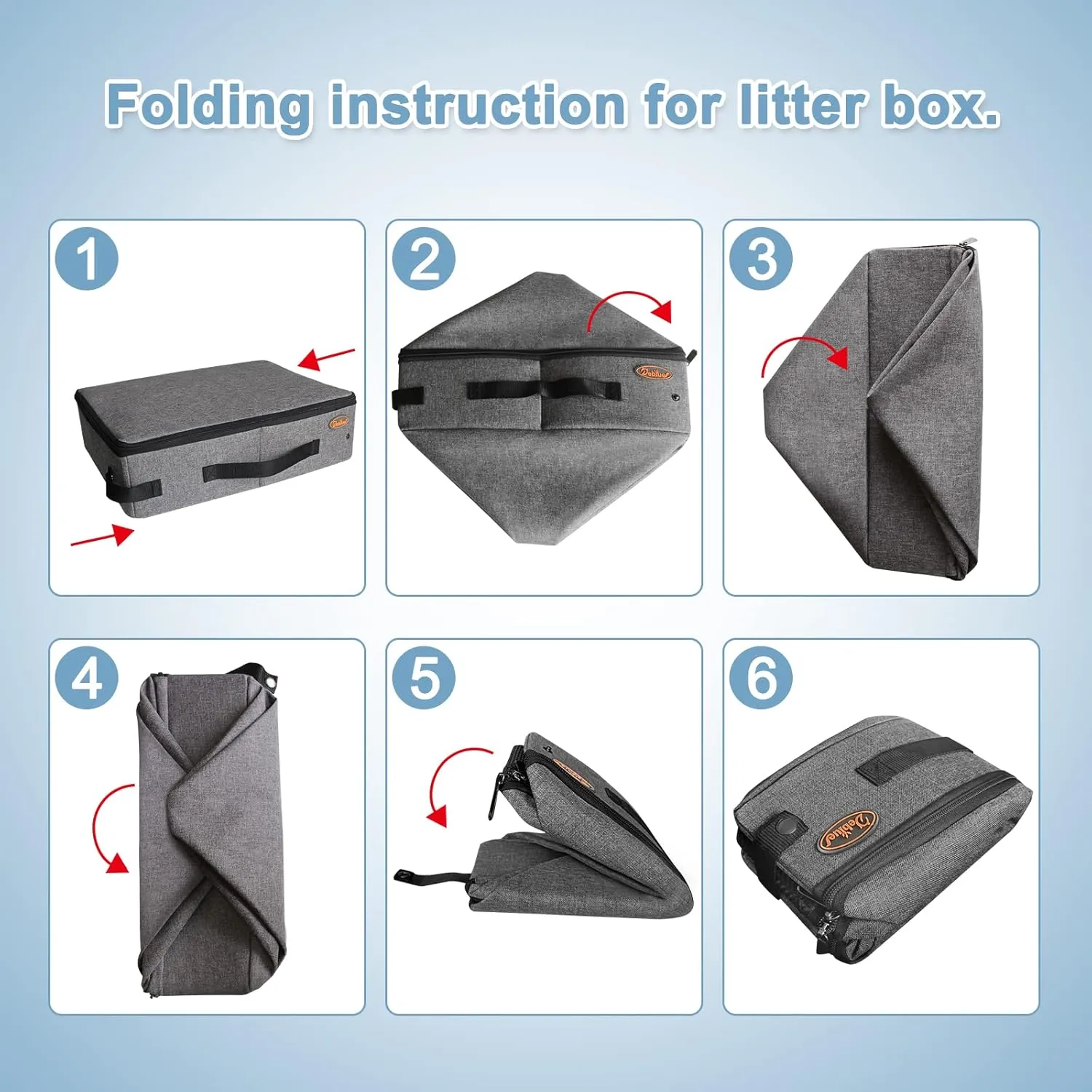 Deblue Portable Cat Travel Litter Box with Lid, Leak-Proof and Water-Proof, Lightweight Cat Litter Box for Car, Road Trip, Hotel, Airplane, and Outdoor-Grey