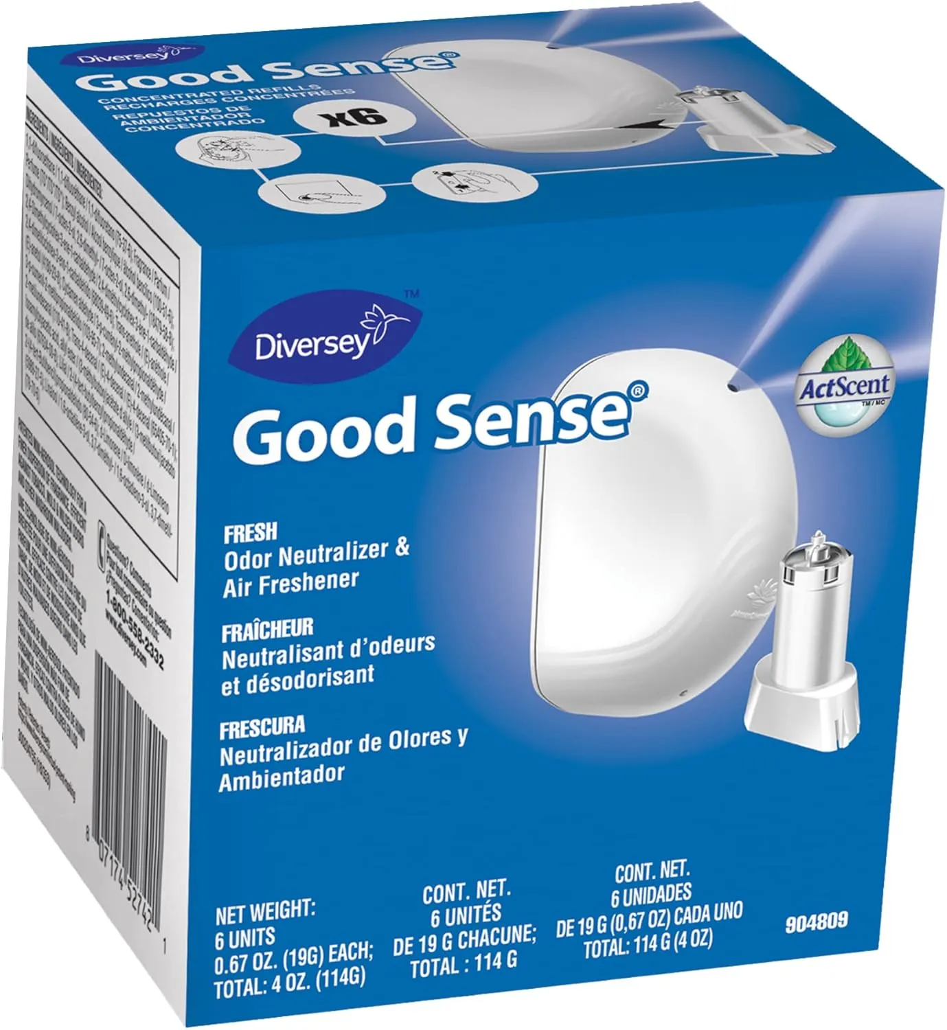 Diversey Good Sense Automatic Spray System, Fresh Scent, Yellow, 0.67 Oz Cartridge, 12/carton