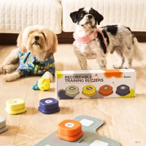 Dog Buttons for Communication Starter Pack Recordable Dog Talking Buttons Set Dog Training Speaking Buttons Dog Clicker with Mat & Stickers (4 Packs-Rubber Mat)