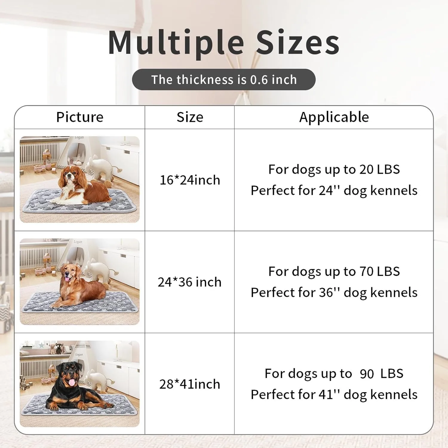 Dog Crate Mats, Soft Reversible Dog Bed Mat, Cat Mat - 24x16 Inch, Short Plush Pet Mat Crate Mat for Small Dogs, 0.6-inch Thick Thin Dog Mat, Machine Washable Ideal for 24-Inch Dog Crates