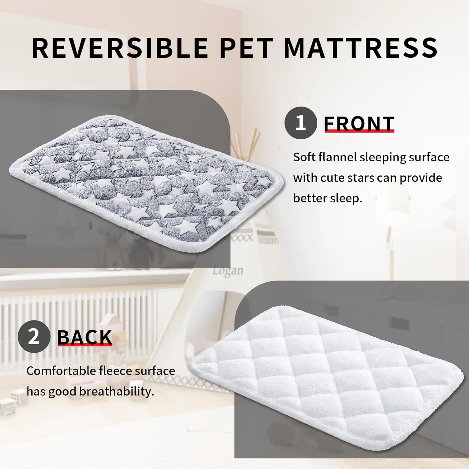 Dog Crate Mats, Soft Reversible Dog Bed Mat, Cat Mat - 24x16 Inch, Short Plush Pet Mat Crate Mat for Small Dogs, 0.6-inch Thick Thin Dog Mat, Machine Washable Ideal for 24-Inch Dog Crates
