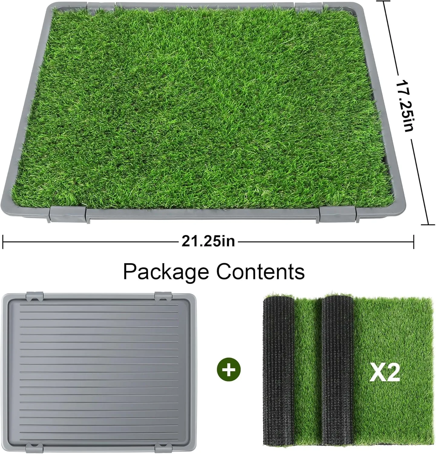 Dog Grass Pad with Tray: Reusable Training Pad with 2-Pack Replaceable Artificial Grass - Quick Absorbent Indoor Portable Dog Patio Potty, Washable Pee Pad for Small Medium to Large Dog, 22"x18" Grey