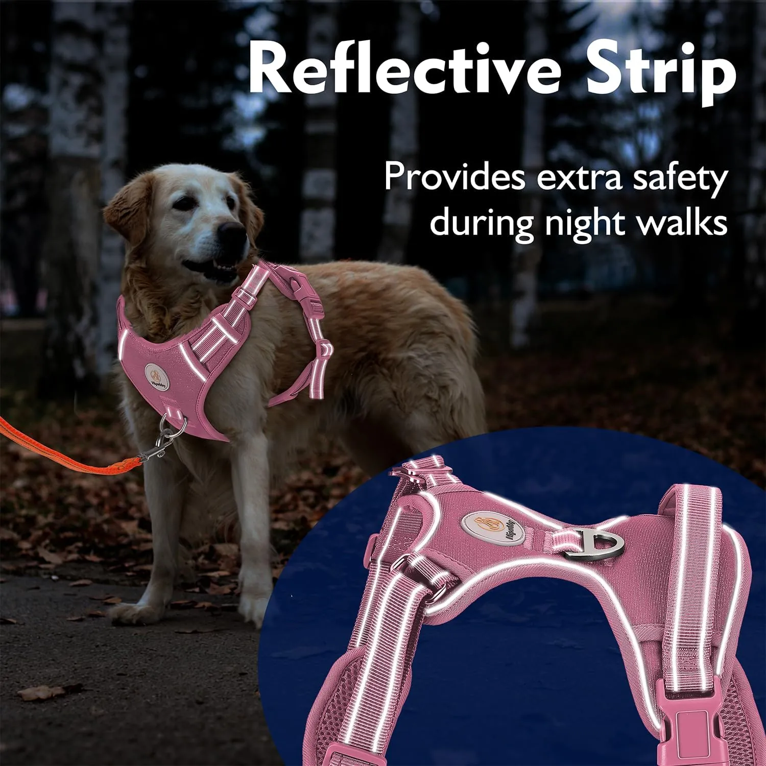 Dog Harness Small Sized Dog, No Pull Pet Harness with 2 Metal Rings and Control Handle, Adjustable Soft Dog Vest with Reflective Strips, Easy Walking and Training for Small Dogs, Pink, S