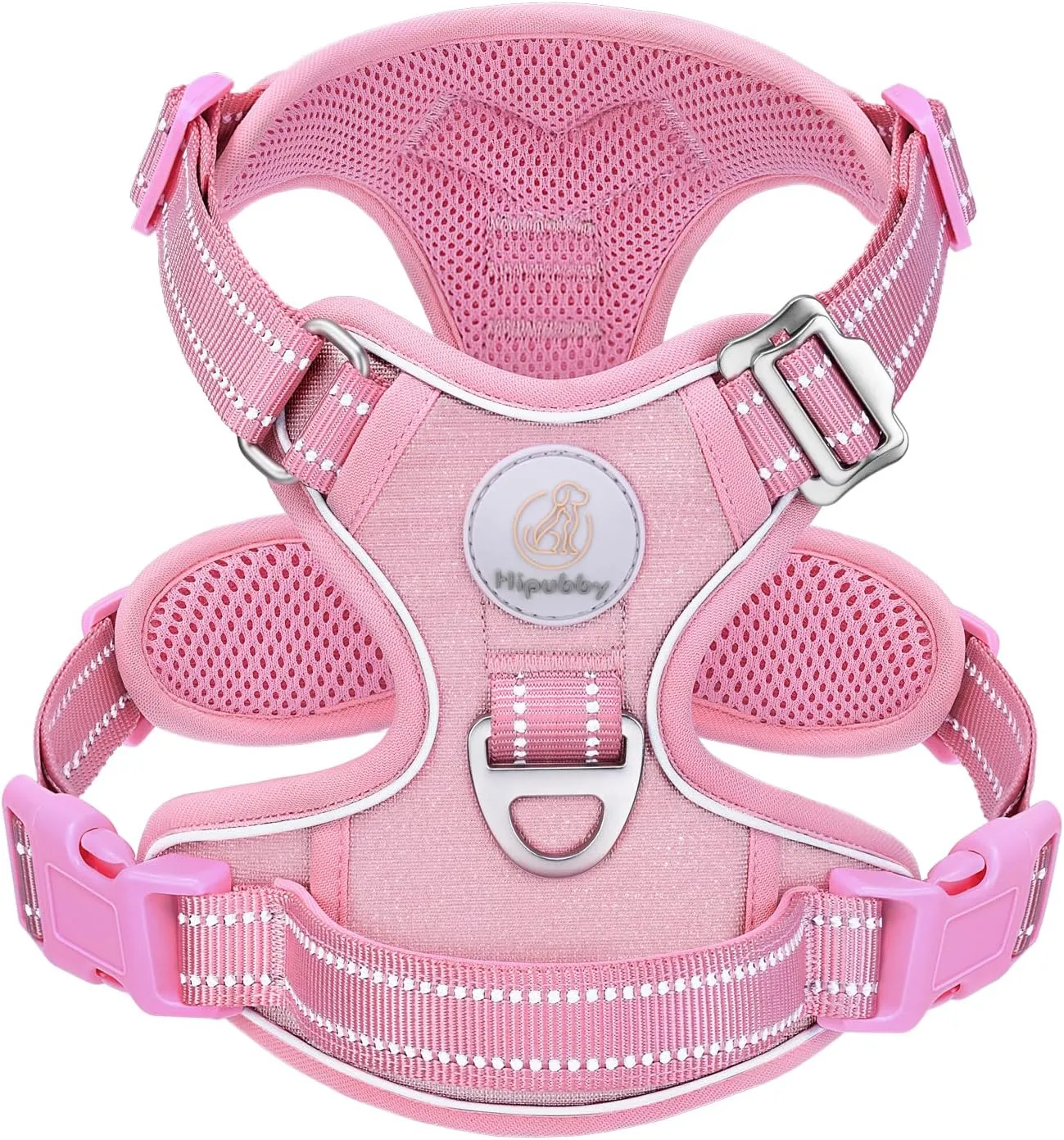 Dog Harness Small Sized Dog, No Pull Pet Harness with 2 Metal Rings and Control Handle, Adjustable Soft Dog Vest with Reflective Strips, Easy Walking and Training for Small Dogs, Pink, S