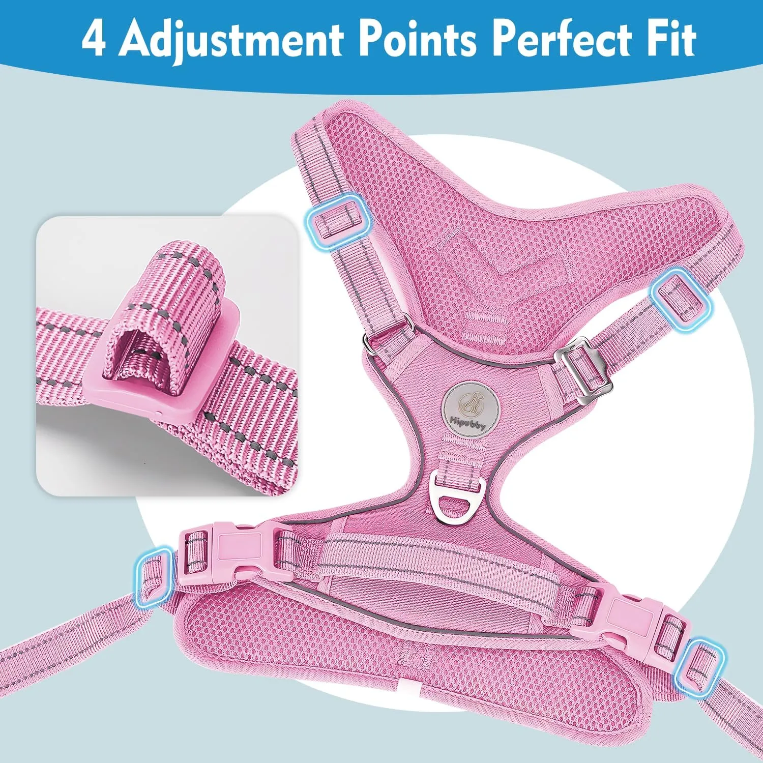 Dog Harness Small Sized Dog, No Pull Pet Harness with 2 Metal Rings and Control Handle, Adjustable Soft Dog Vest with Reflective Strips, Easy Walking and Training for Small Dogs, Pink, S