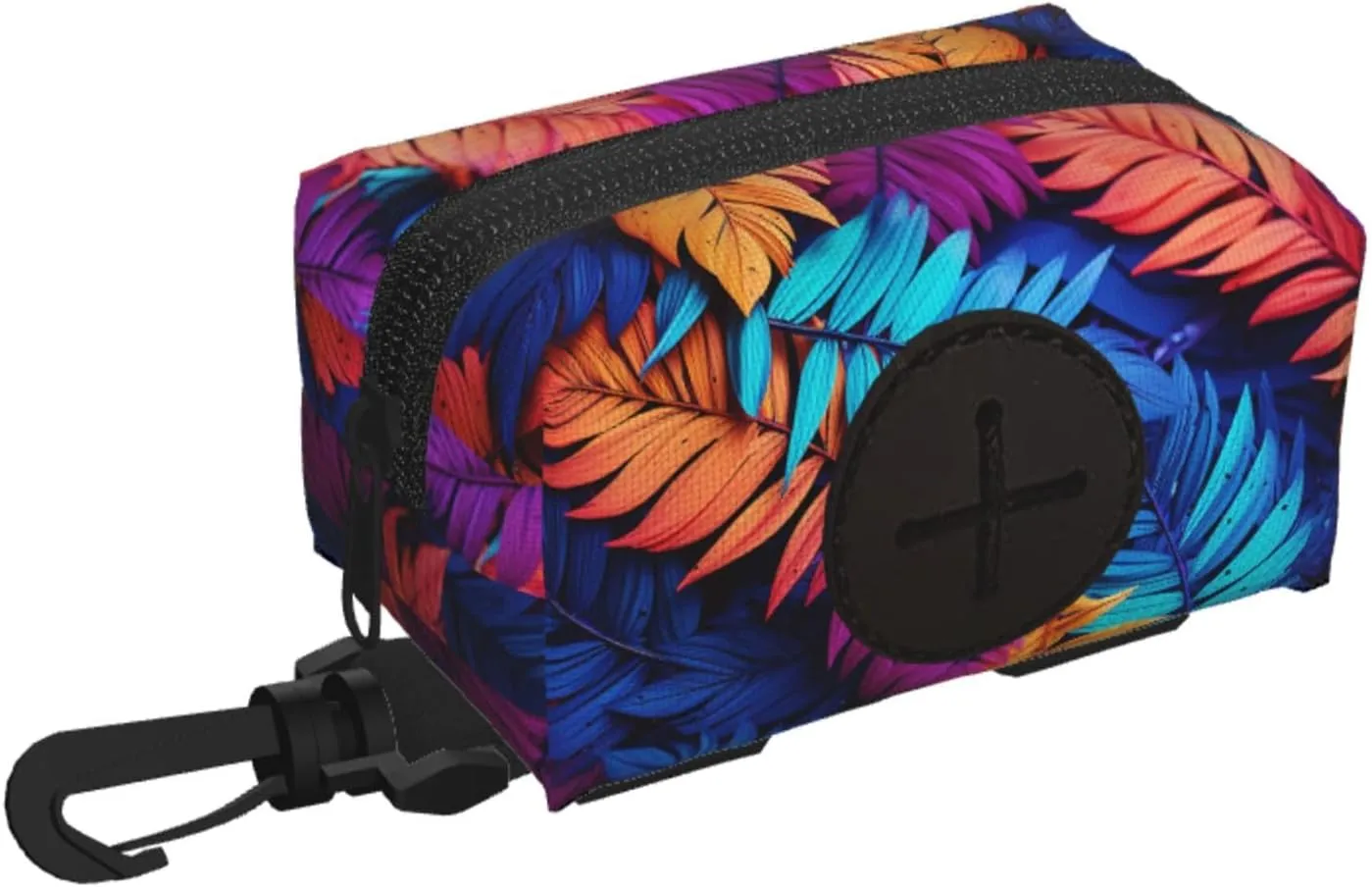 Dog Poop Bag Holder For Leash, Lightweight Dispenser For Pet Waste Bags Colorful Leaves Puppy Potty Carrier Small Doggy Zipper Pouch With Carabiner Clip