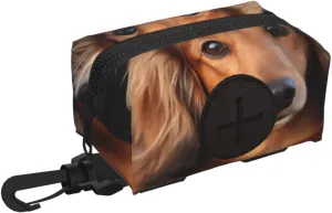 Dog Poop Bag Holder For Leash, Lightweight Dispenser For Pet Waste Bags Long Haired Dachshund Puppy Potty Carrier Small Doggy Zipper Pouch With Carabiner Clip