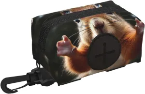 Dog Poop Bag Holder For Leash, Lightweight Dispenser For Pet Waste Bags Squirrel Funny Animal Puppy Potty Carrier Small Doggy Zipper Pouch With Carabiner Clip