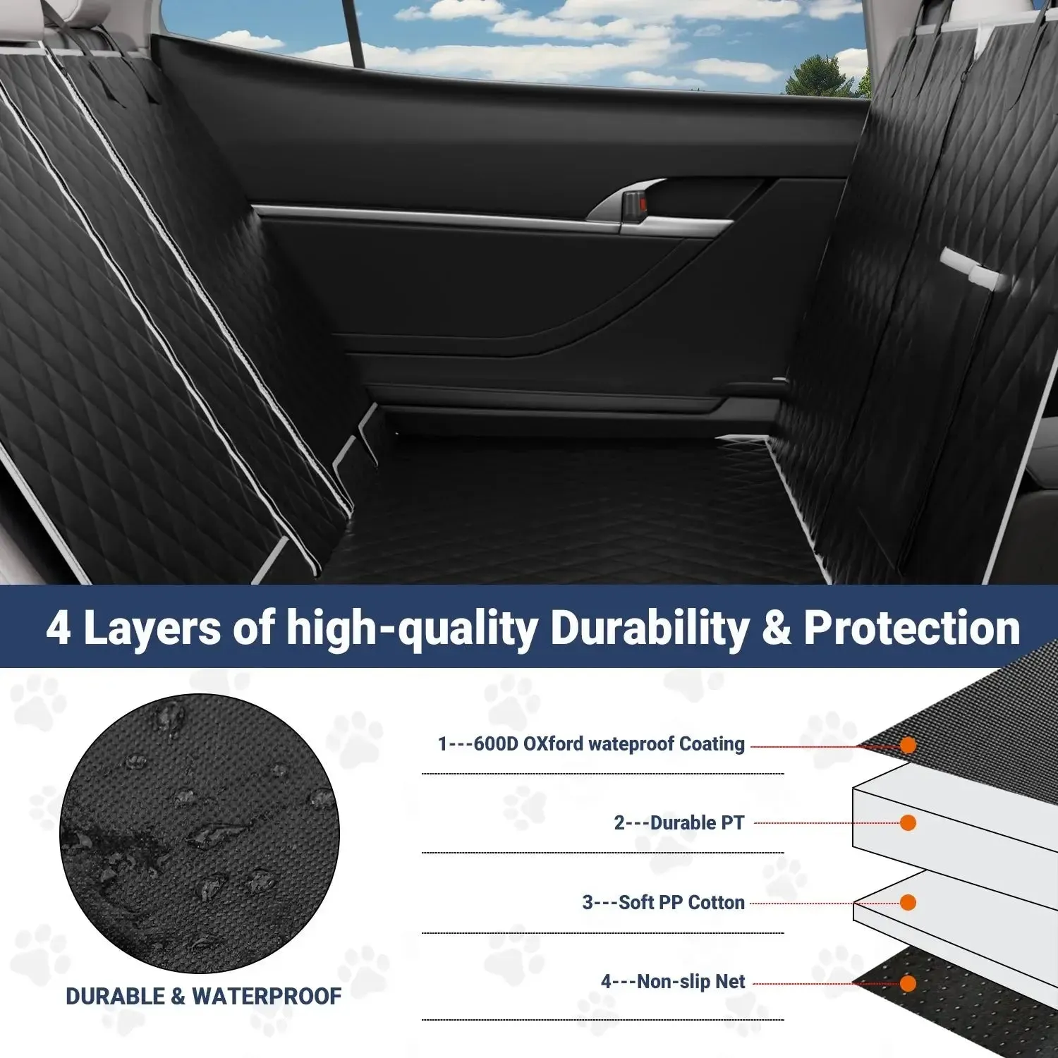 Dog Seat Cover- No-Slid Seat Cover Hammock Heavy Duty Scratchproof Waterproof Pet Seat Mat for Truck SUV Tesla-Machine Washable