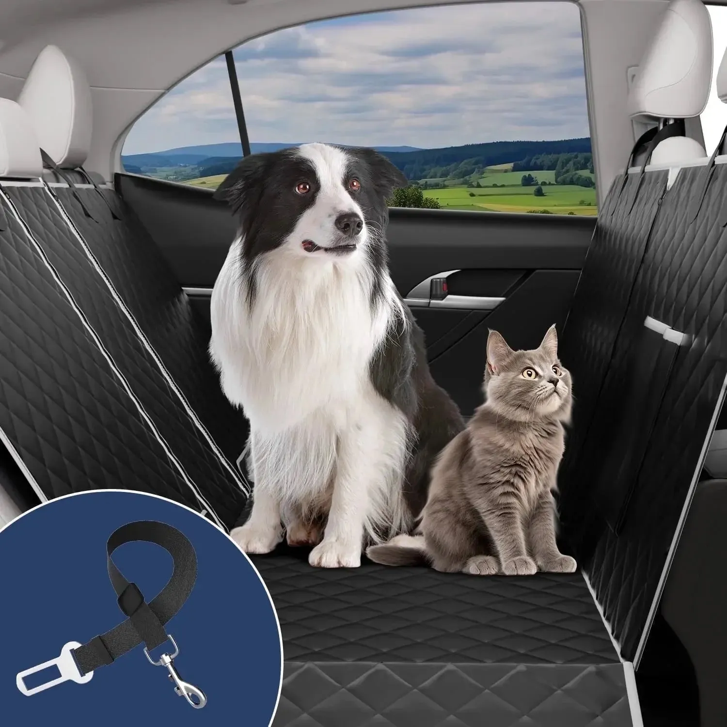 Dog Seat Cover- No-Slid Seat Cover Hammock Heavy Duty Scratchproof Waterproof Pet Seat Mat for Truck SUV Tesla-Machine Washable