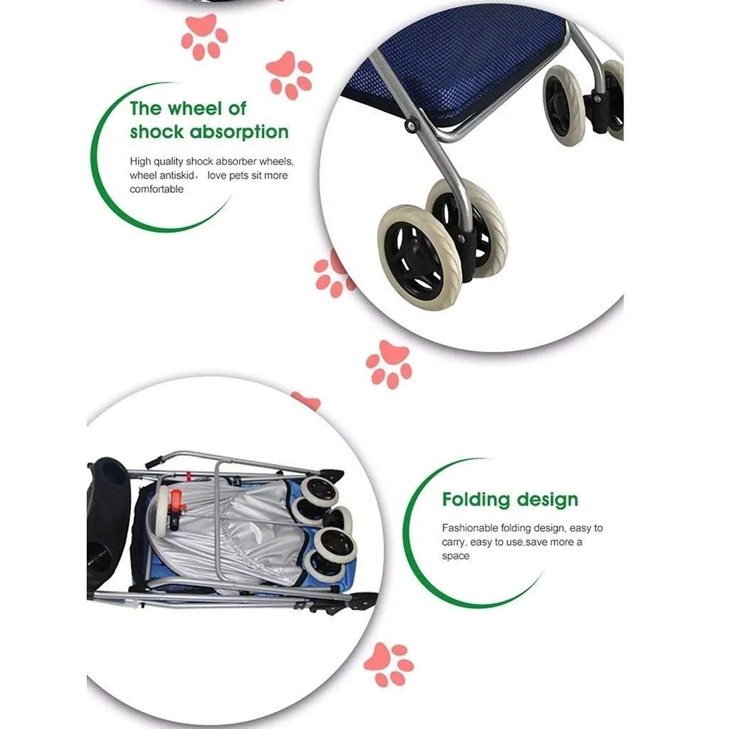 Double Dog Stroller Dog Stroller Pet Buggy Disabled Dog Pushchair 2 Front Swivel Wheels & Rear Brake 360 Rotation Front Wheel Max Loading 20kg