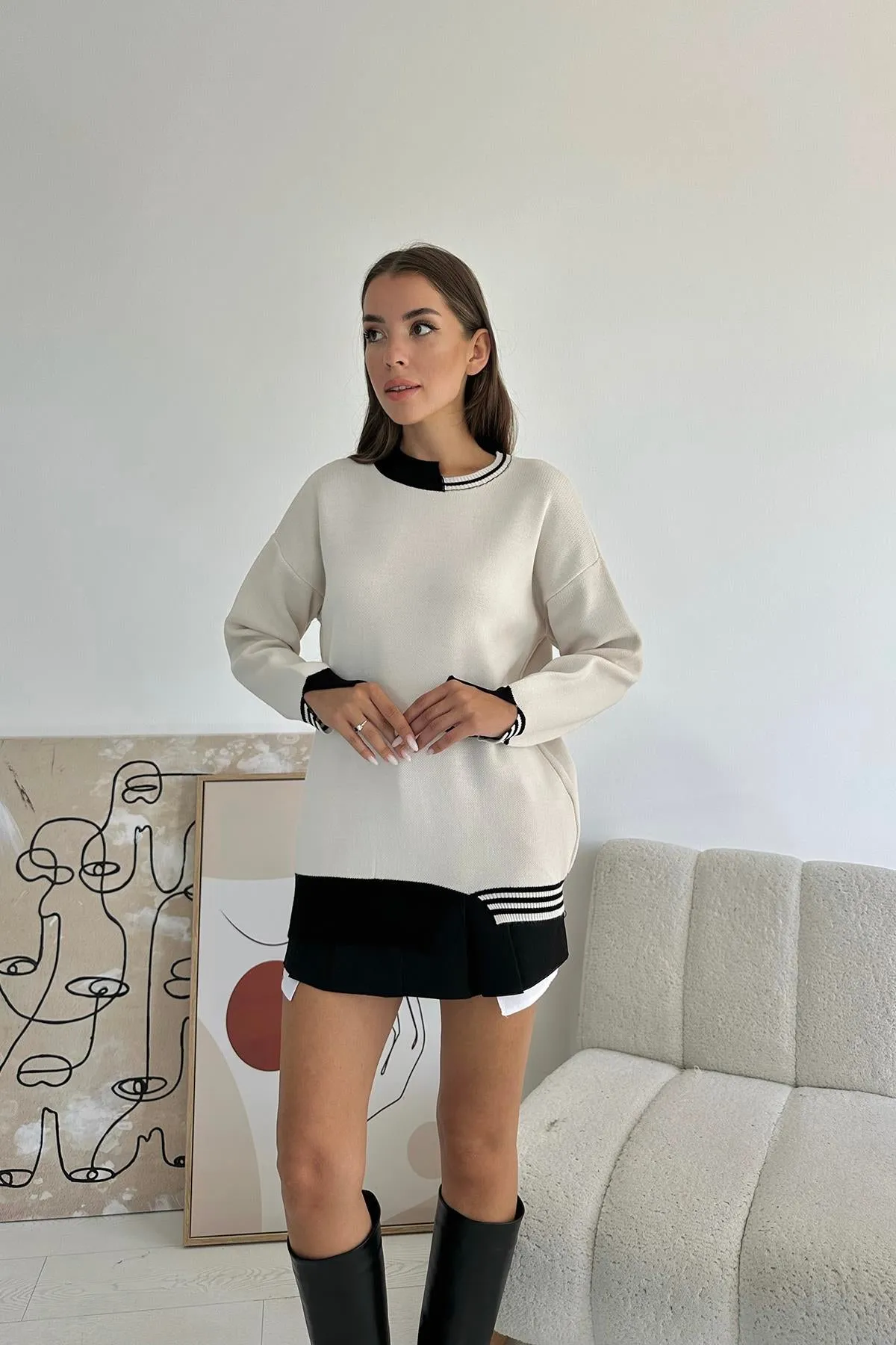ELS Neck and Cuff Trimmed Knit Sweater - Black - Barnstable