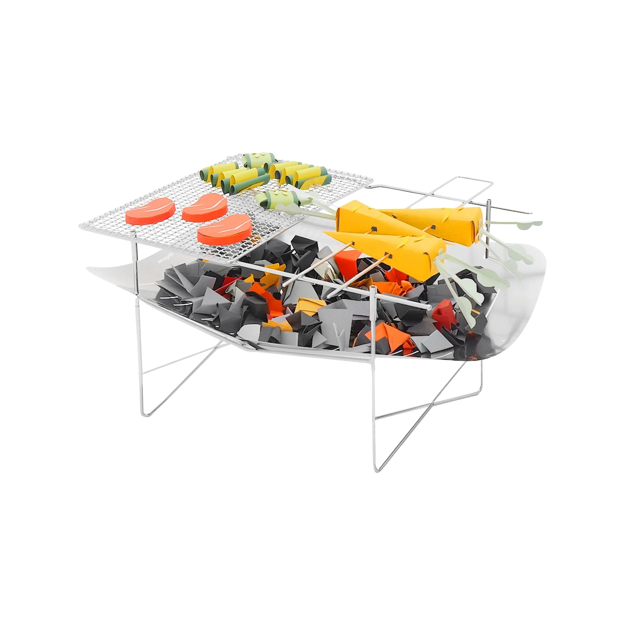 Fire Bowl 760 with Skewer and Grill Rack silver