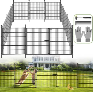 Garden Dog Fence Animal Barrier Outdoor for Yard 12 Panels with Gate 29ft(L) X 32in(H), Garden Fencing Includes Gloves, Hammer&Zip Ties, Rustproof Metal Temporary No Dig Fence Border for Dogs