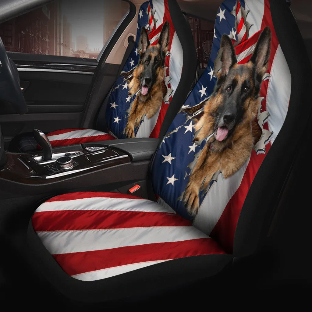 German Shepherd Inside American Flag  Car Seat Covers