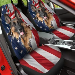 German Shepherd Inside American Flag  Car Seat Covers