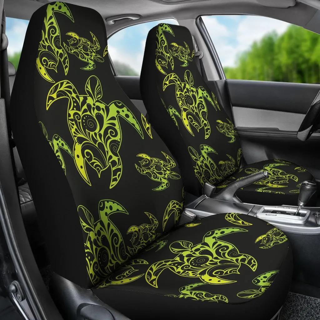 Green Tribal Turtle Polynesian Themed Car Seat Covers