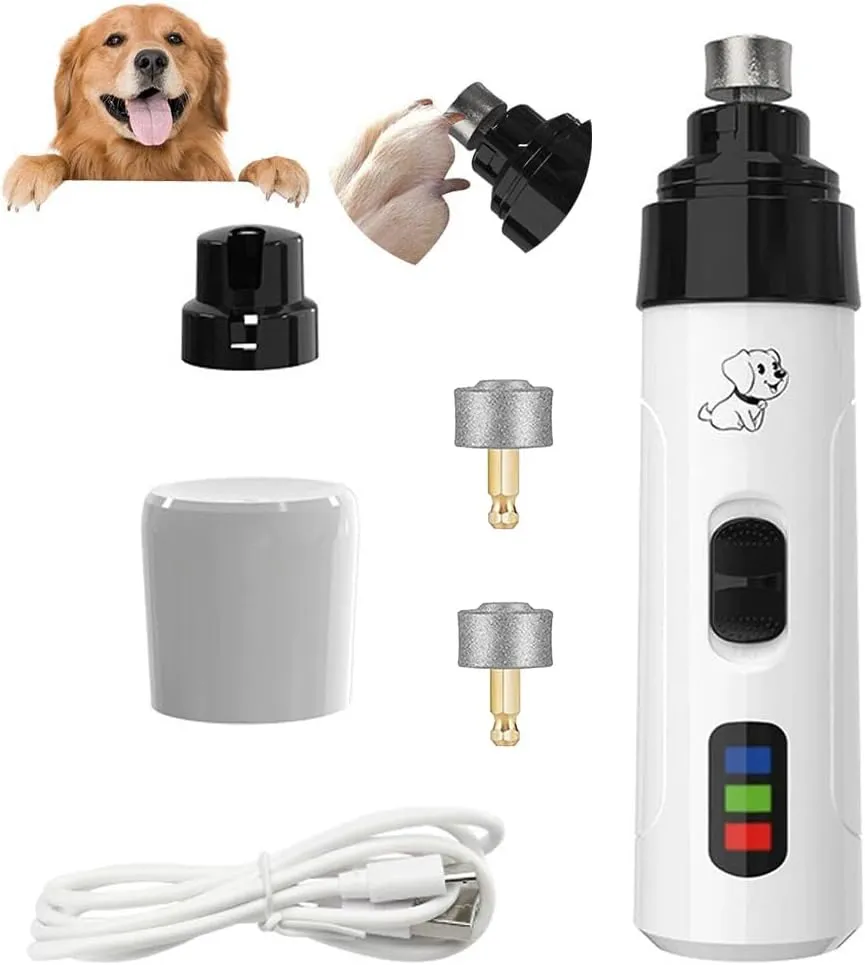 Heusom Silent Groom Pro Nail Grinder, 2025 New Dog Nail Trimmer, Rechargeable USB Charging Pet Nail Grinder, Electric for Dogs and Cats Nail Clippers Pet Paws Grooming Tool (1 Set 2 Grinding Head)