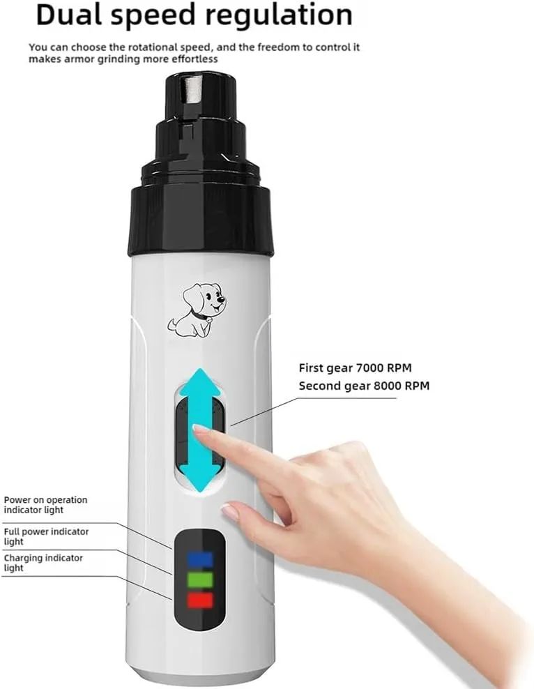 Heusom Silent Groom Pro Nail Grinder, 2025 New Dog Nail Trimmer, Rechargeable USB Charging Pet Nail Grinder, Electric for Dogs and Cats Nail Clippers Pet Paws Grooming Tool (1 Set 2 Grinding Head)