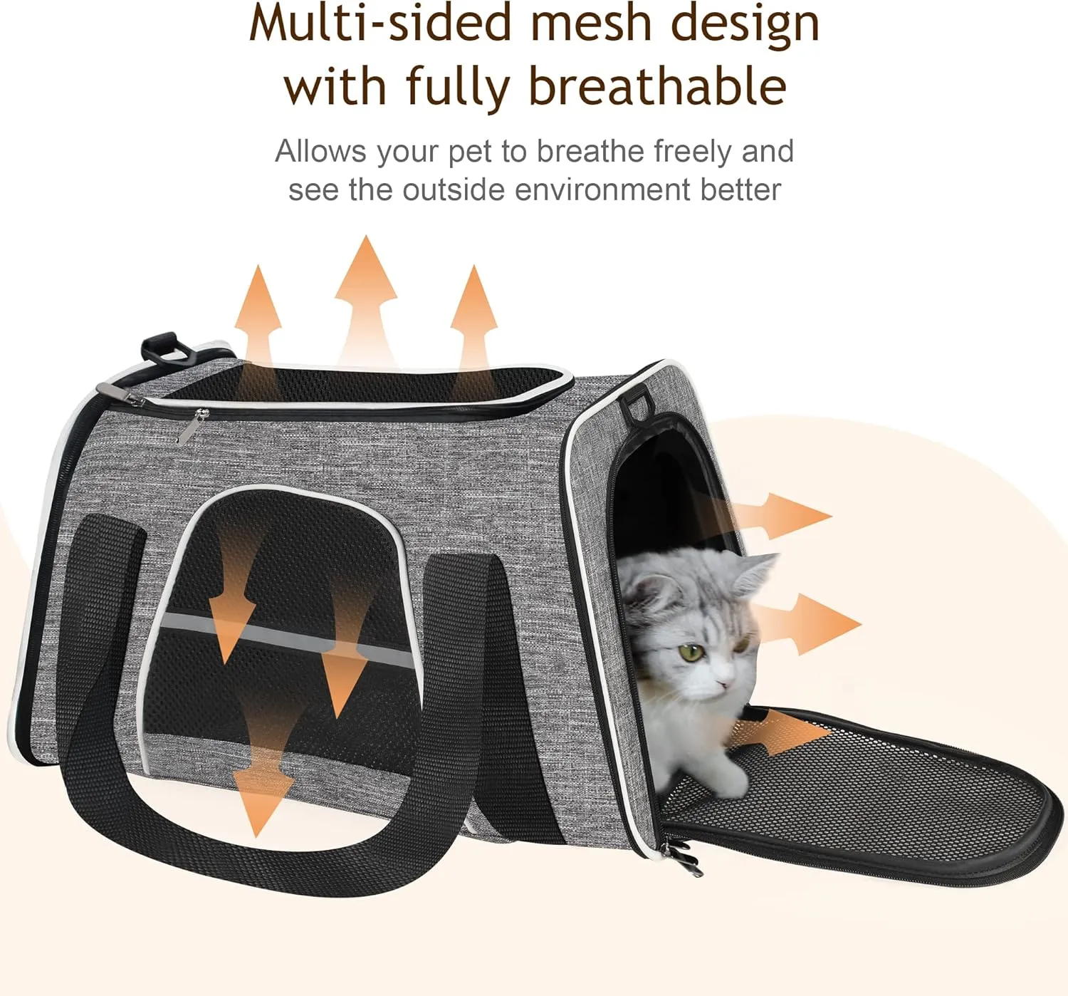 HiCaptain Soft Cat Carrier with Top Mesh Window - Pet Carrier Breathable for Medium Cats and Small Dogs Puppies up to 15 lb (Gray)