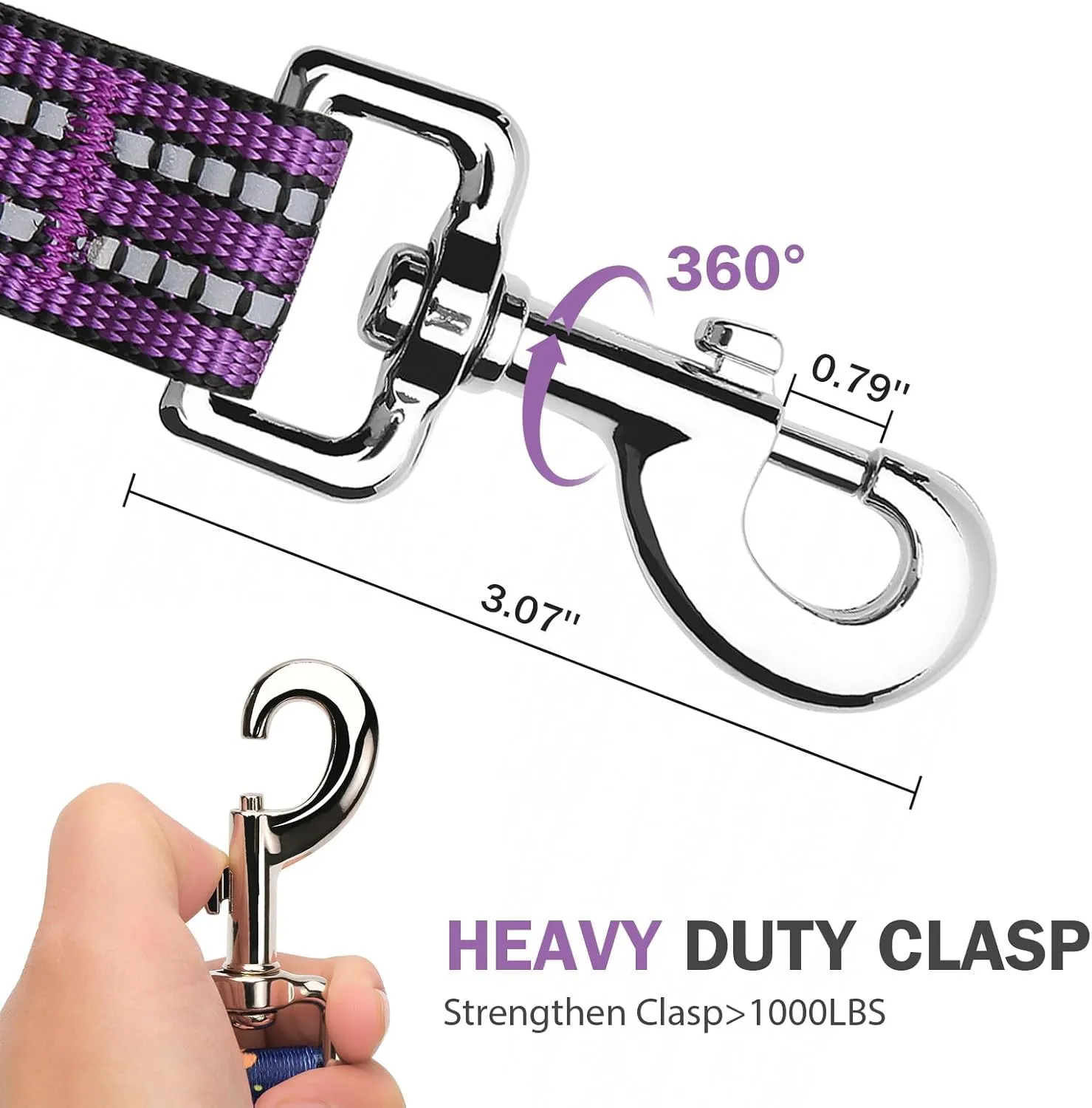 Hikiko 6FT Purple Dog Leash with Dual Handles Heavy Duty Reflective Strong Dog Leash for Walking and Training