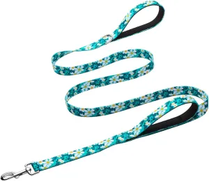 Hikiko Double Handle Dog Leash 6 Ft for Medium Large Dogs, Padded Traffic Handles Lead for Walking Training (Green Flower)