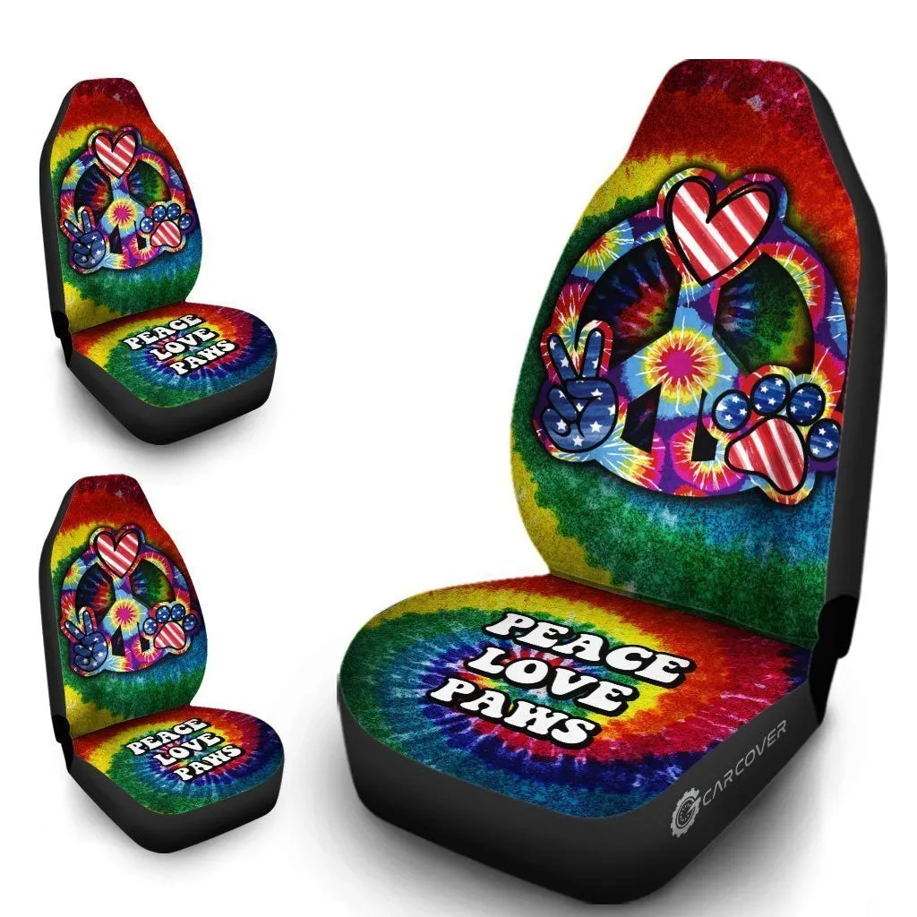 Hippie Tie Dye Car Seat Covers Custom Peace Love Paw US Flag Car Accessories Great