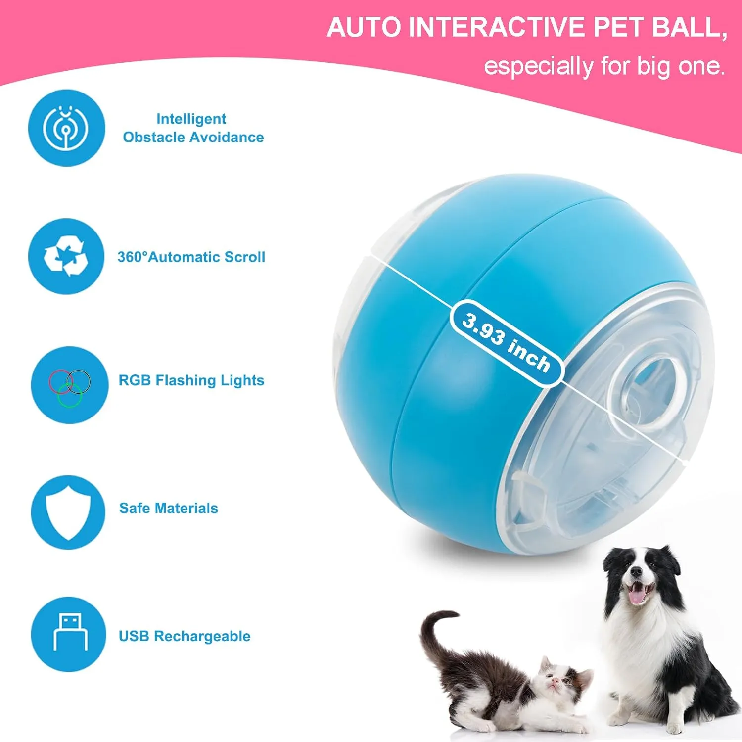 Interactive Dog Toy Ball - Automatic Rolling with Remote Control, Treat Dispenser, Durable Design for Small/Medium/Large Dogs & Cats (Blue)