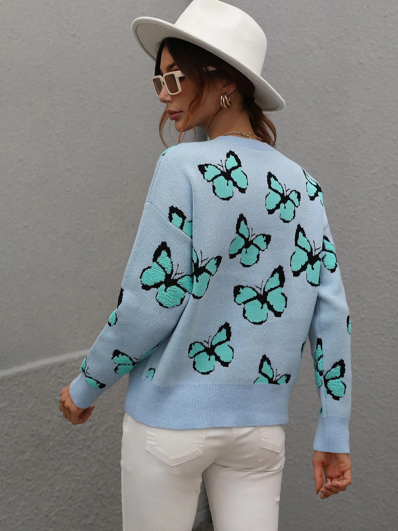 Jessie Casual Butterfly Embroidered Pullover Sweater