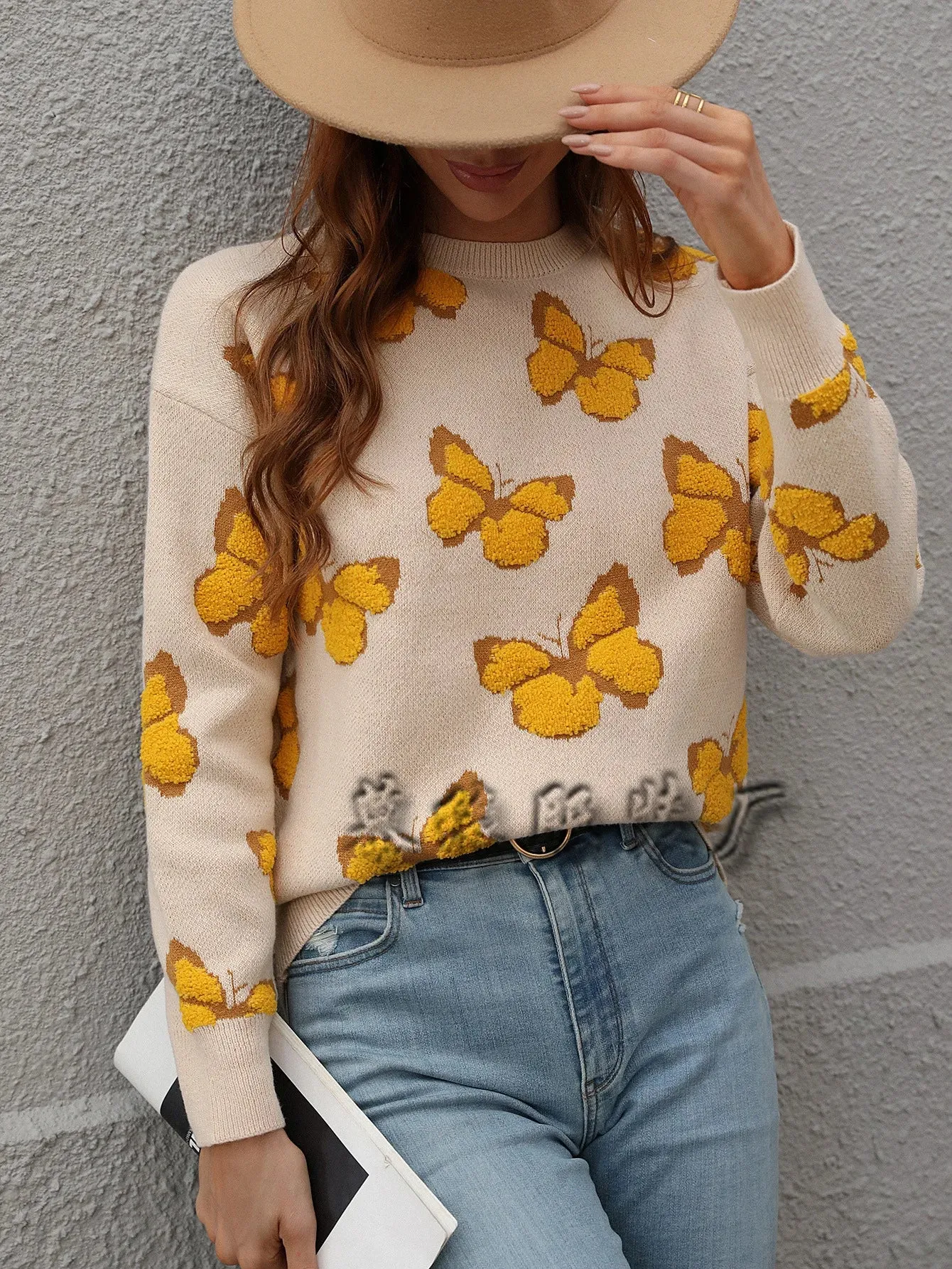 Jessie Casual Butterfly Embroidered Pullover Sweater