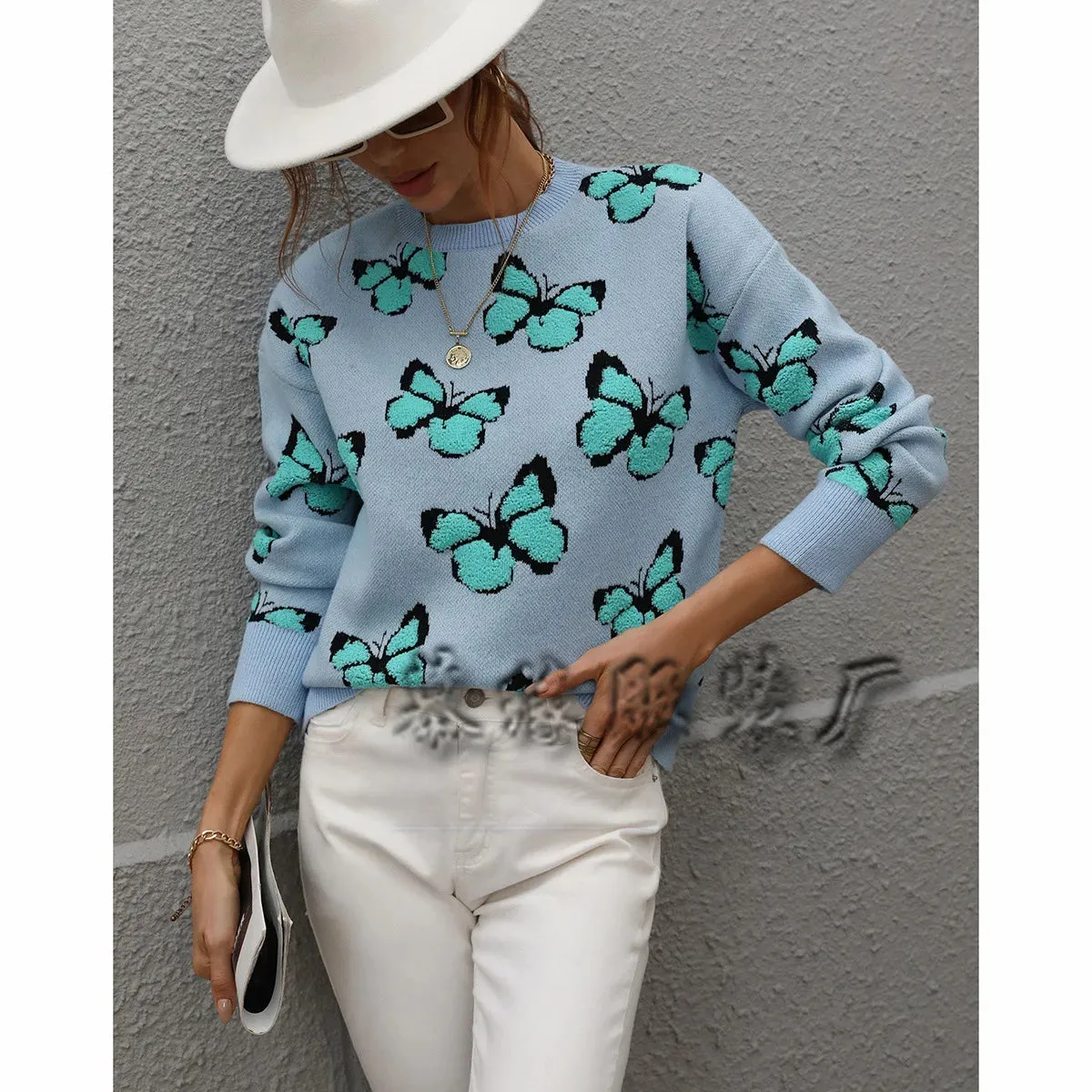 Jessie Casual Butterfly Embroidered Pullover Sweater