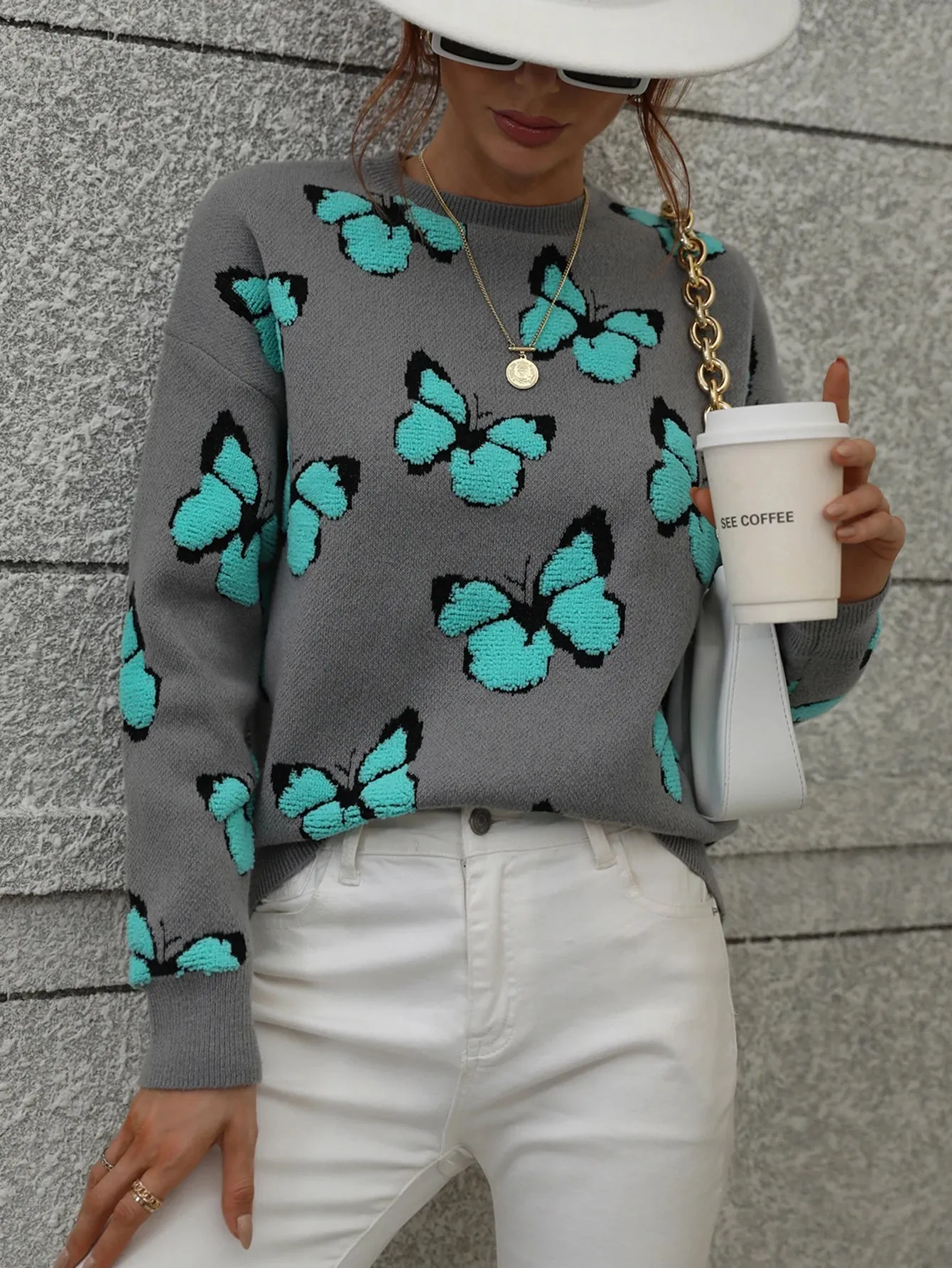 Jessie Casual Butterfly Embroidered Pullover Sweater