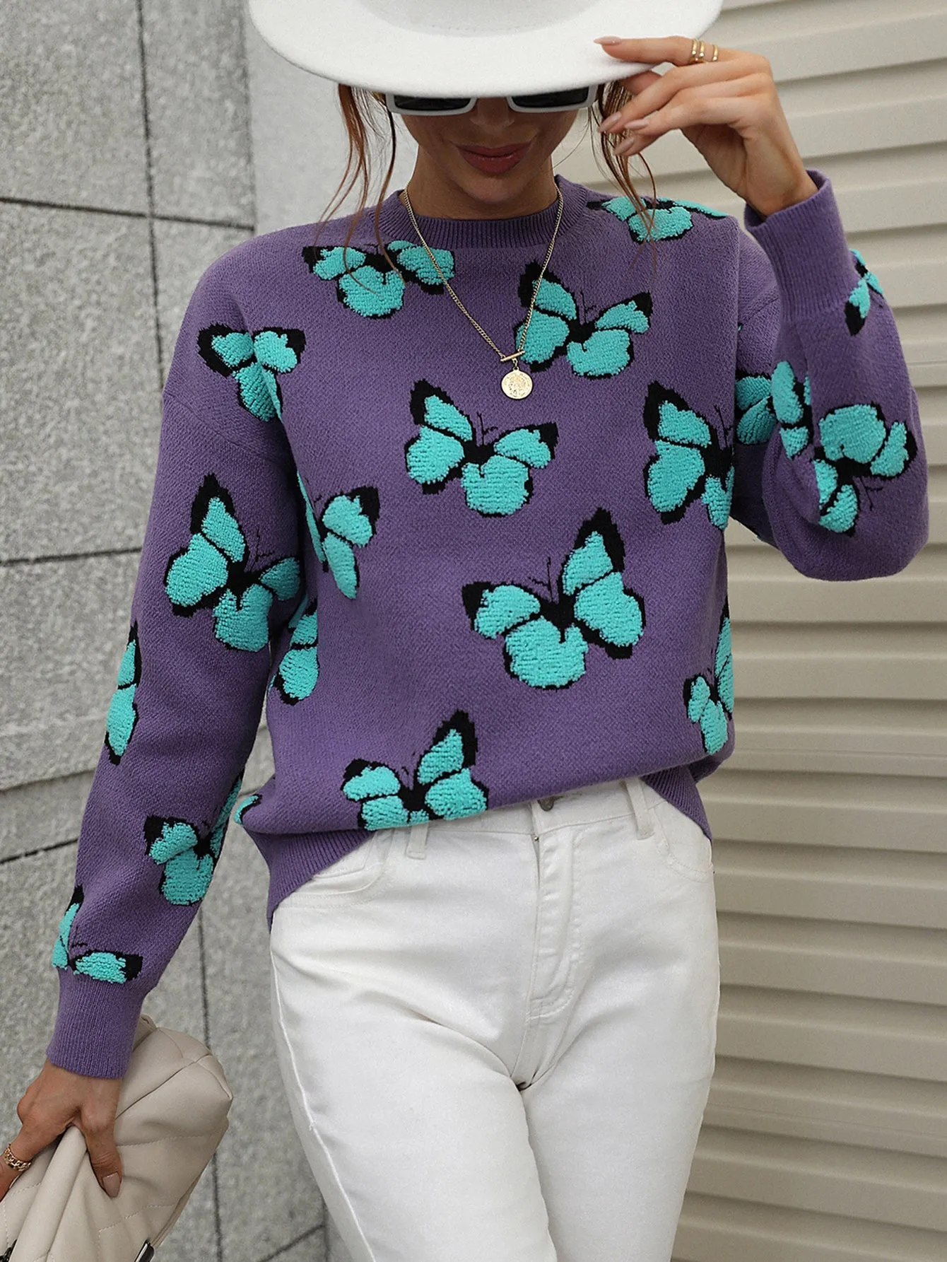 Jessie Casual Butterfly Embroidered Pullover Sweater
