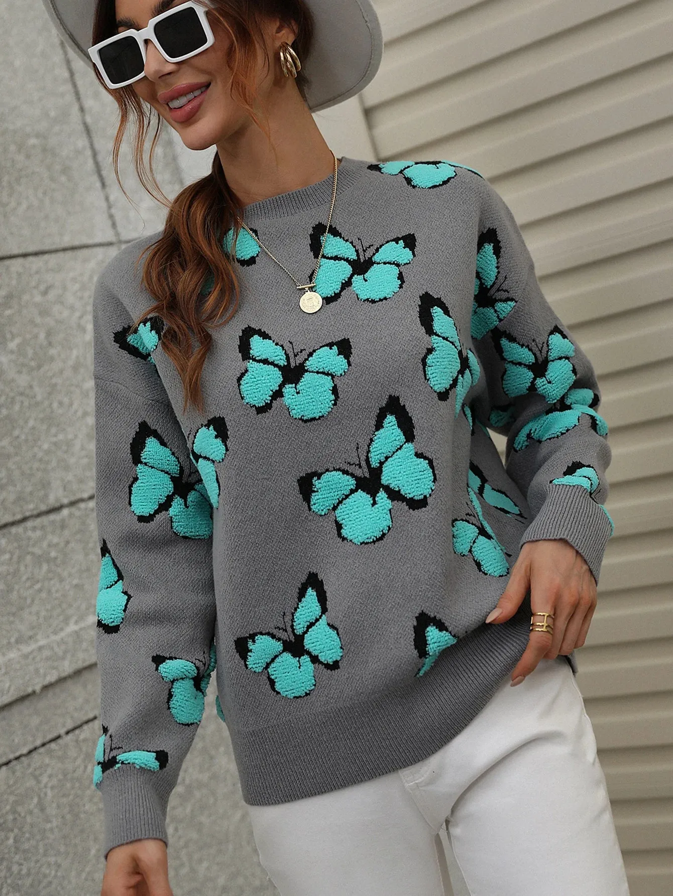 Jessie Casual Butterfly Embroidered Pullover Sweater