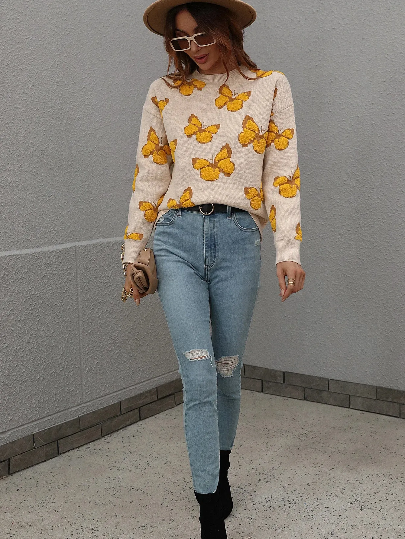 Jessie Casual Butterfly Embroidered Pullover Sweater