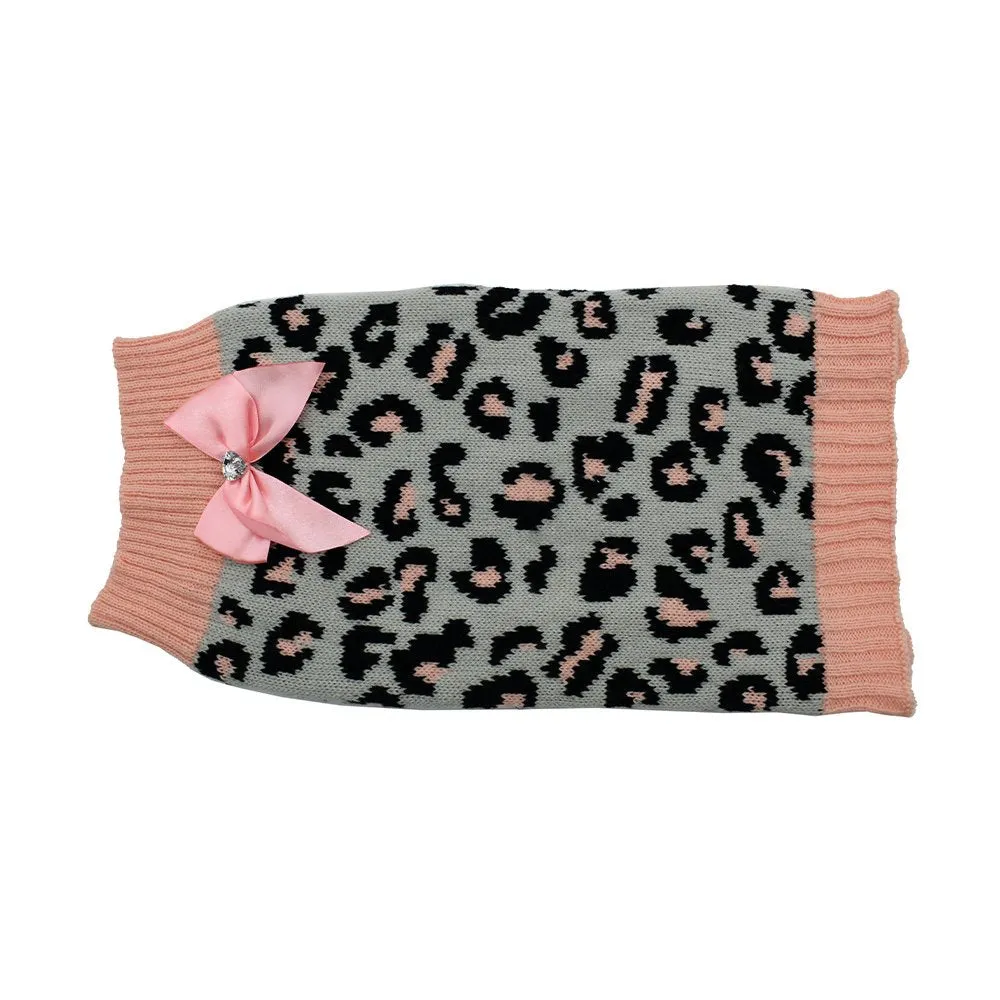 Knitted Dog Sweater – Grey/Pink Leopard