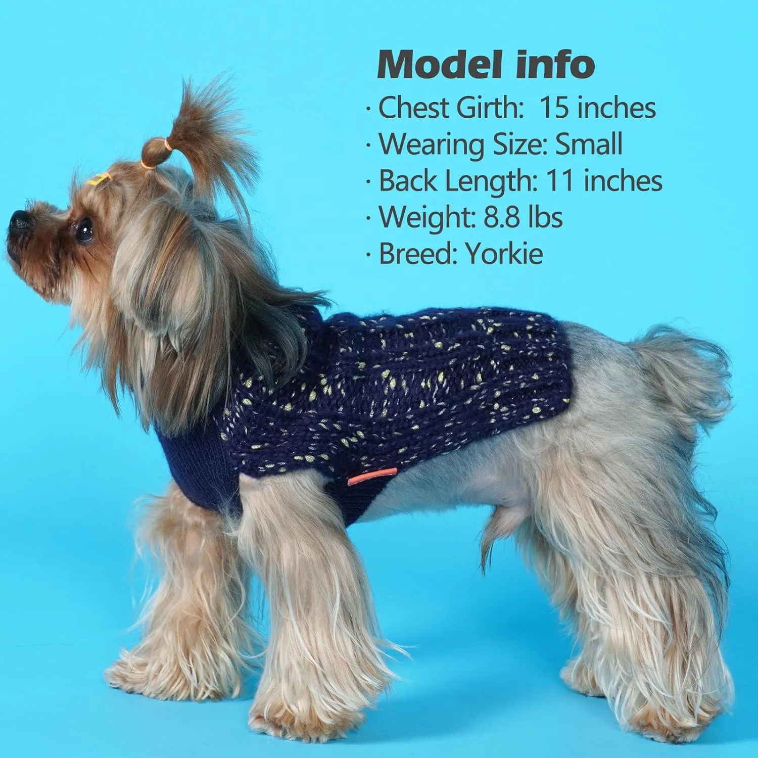 KYEESE Dog Sweater Pullover Dog Clothes Pullover Winter Dog Coat Turtleneck Knitwear Sweater with Golden Yarn for Small Dog, Navy Blue, Medium