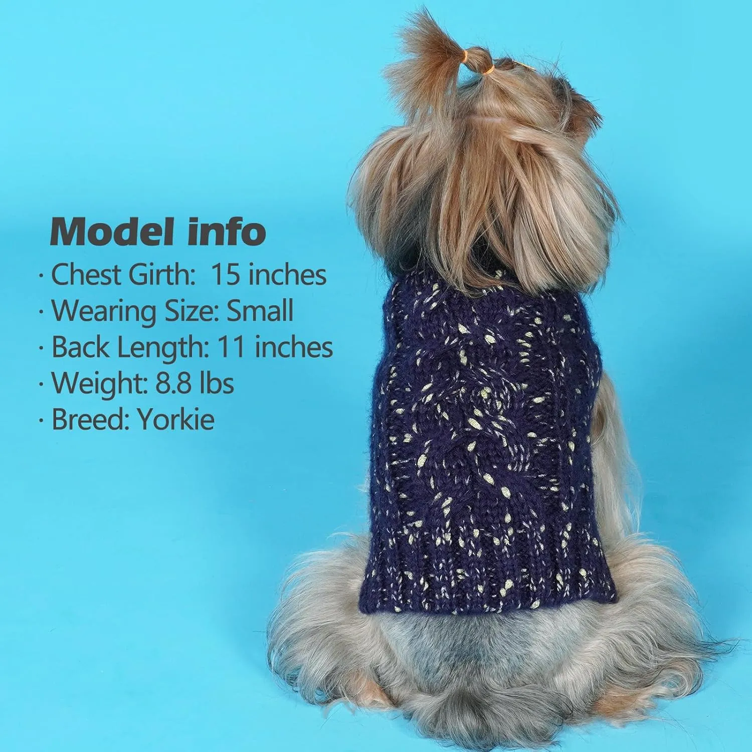 KYEESE Dog Sweater Pullover Dog Clothes Pullover Winter Dog Coat Turtleneck Knitwear Sweater with Golden Yarn for Small Dog, Navy Blue, Medium