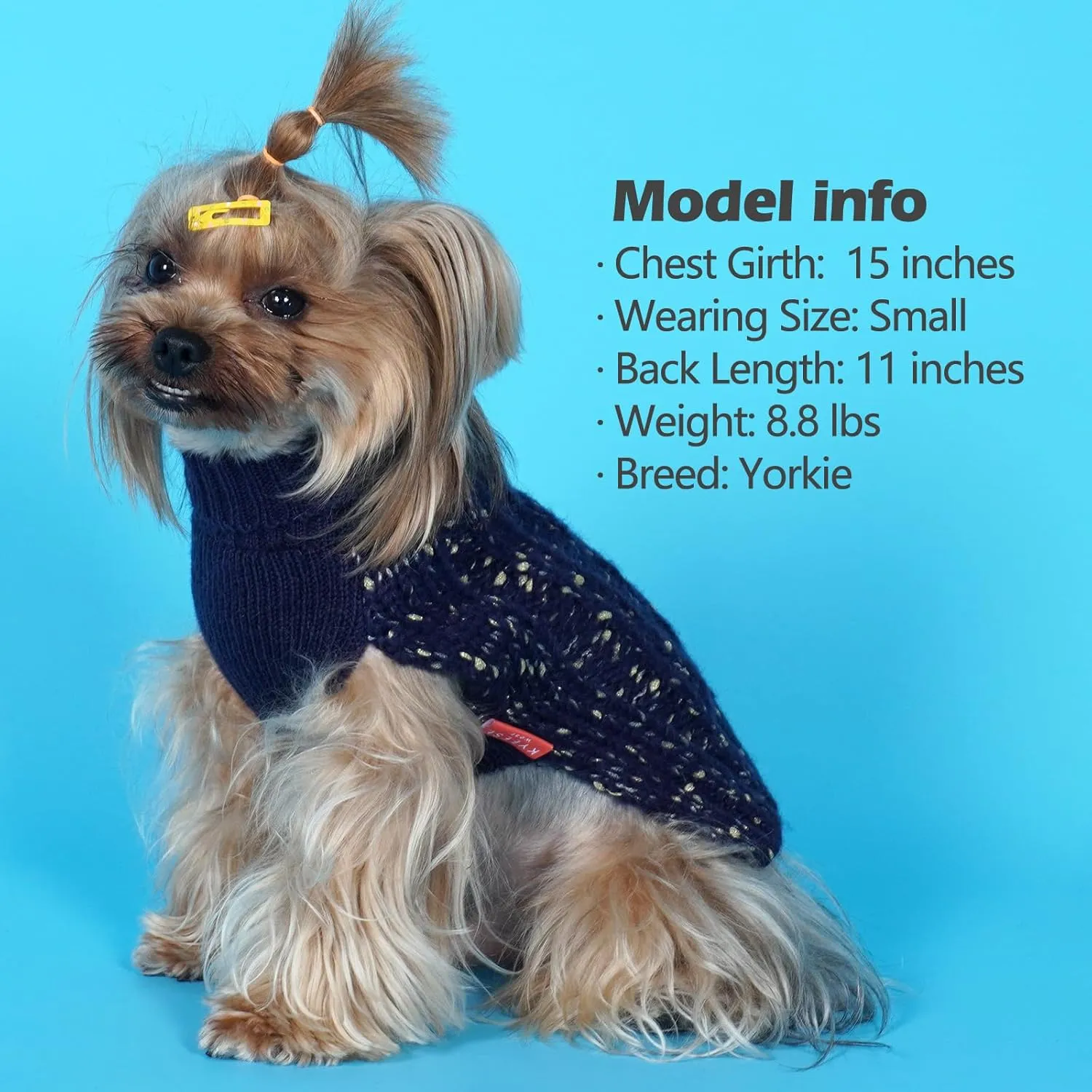 KYEESE Dog Sweater Pullover Dog Clothes Pullover Winter Dog Coat Turtleneck Knitwear Sweater with Golden Yarn for Small Dog, Navy Blue, Medium