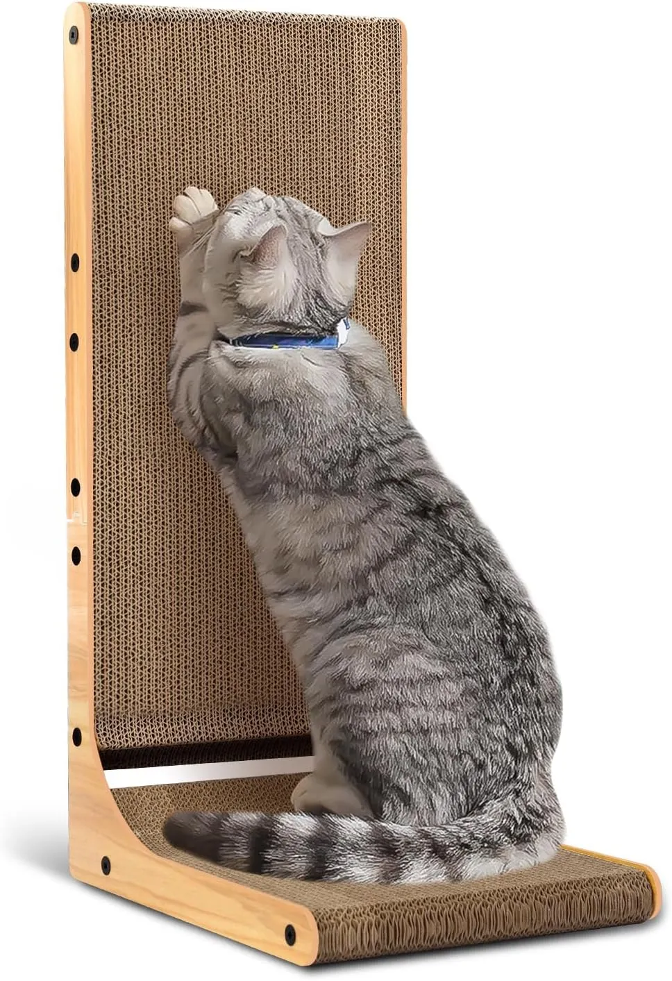 L Shape Cat Scratcher - Scratching Board for Indoor Cats26.9inches Scratch Pad for Cats Cardboard (Wood Color)