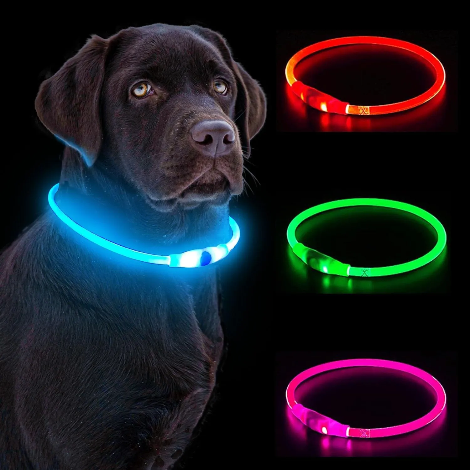 LED Dog Collar, Waterproof Light Up Dog Collar Rechargeable, Dog Safety Necklace for Night Walking, Adjustable Cut-to-Fit Silicone Collar Small Medium Large Dog 27.5 Cuttable (Blue)