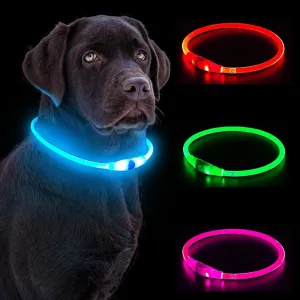LED Dog Collar, Waterproof Light Up Dog Collar Rechargeable, Dog Safety Necklace for Night Walking, Adjustable Cut-to-Fit Silicone Collar Small Medium Large Dog 27.5 Cuttable (Blue)
