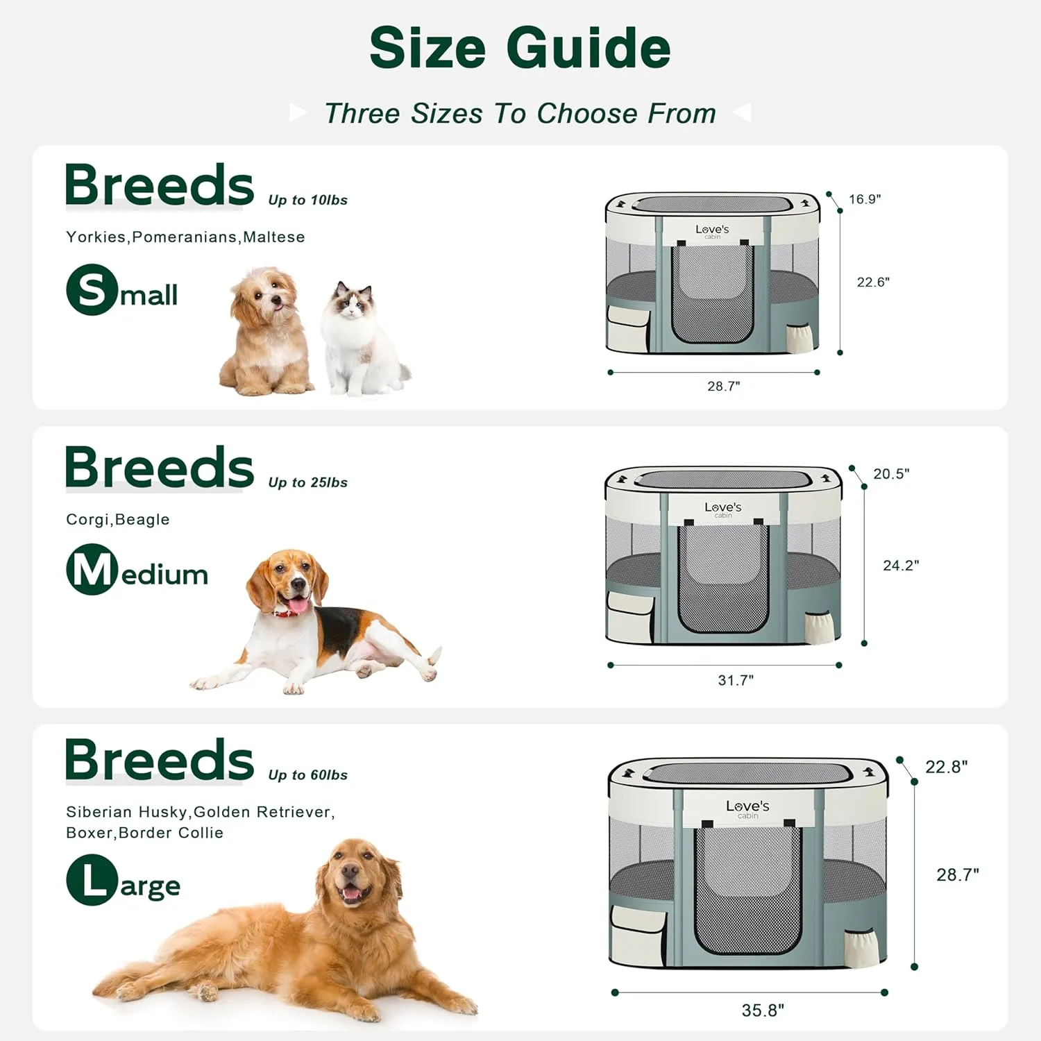 Love's cabin Pet Puppy Dog Playpen, Small Dog Tent Crates Cage Indoor/Outdoor, Portable Exercise Playpen for Cat, Foldable Pop Up Dog Kennel Playpen with Carring Case (S, Gray Green)