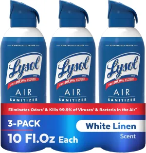 Lysol Air Sanitizer Spray   Odor Eliminator for Home & Office, Sanitizing Air Spray, White Linen Scent, 10 oz (Pack of 3)