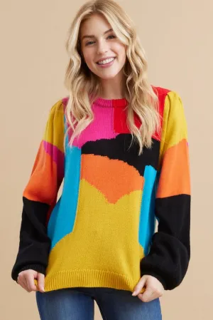Maci Multicolor Print Knit Pullover