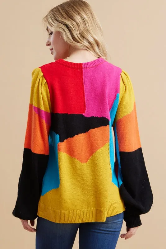 Maci Multicolor Print Knit Pullover