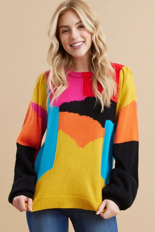 Maci Multicolor Print Knit Pullover