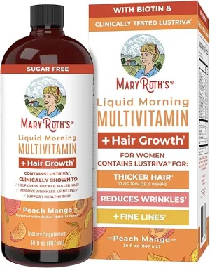 MaryRuth's Liquid Multivitamin   Lustriva® Hair Growth Vitamins | Biotin 10000mcg | Vitamin D | Clinically Tested for Thicker Hair, Wrinkles, Fine Lines, Skin Care | Ages 18  | 30 Fl Oz in Pakistan