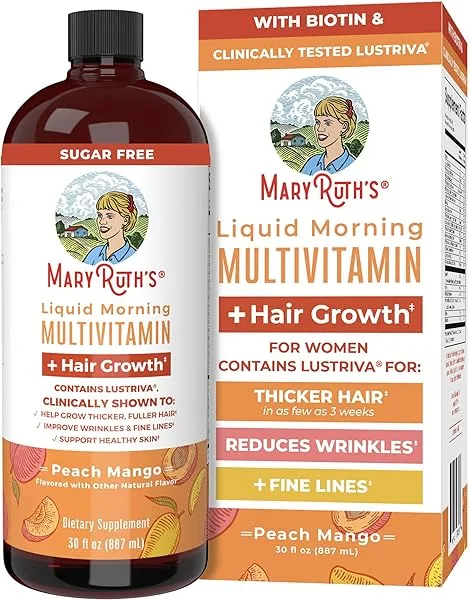 MaryRuth's Liquid Multivitamin   Lustriva® Hair Growth Vitamins | Biotin 10000mcg | Vitamin D | Clinically Tested for Thicker Hair, Wrinkles, Fine Lines, Skin Care | Ages 18  | 30 Fl Oz in Pakistan
