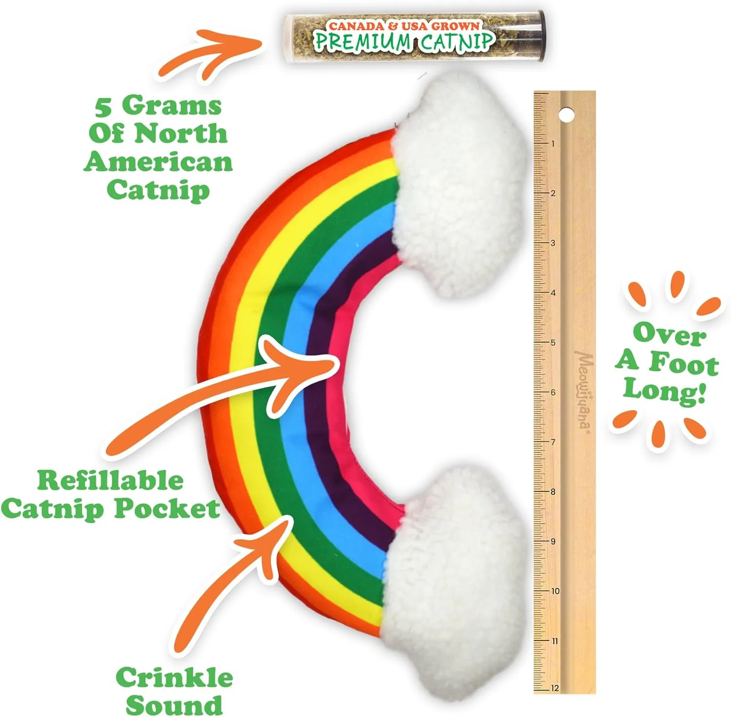 Meowijuana | Get Kickin' | Refillable Rainbow Kicker Cat Toy | Promotes Play and Cat Health | Includes Organic Catnip Grown in North America | Feline and Cat Lover Approved